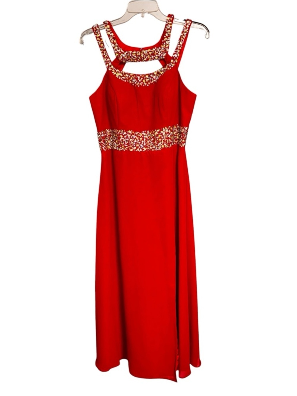 Red Prom Dress Formal Evening Gown Sequins Jeweled size 2